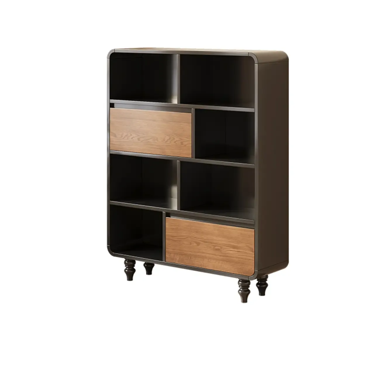 Minimalist Black Small Wooden Bookshelf with Drawer Image - 14