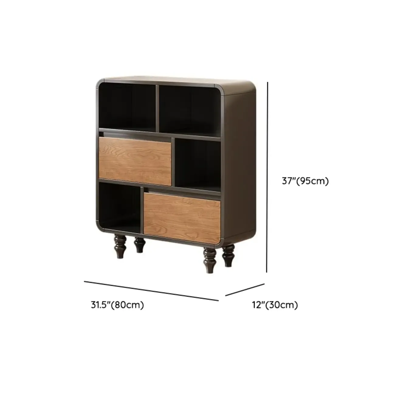 Minimalist Black Small Wooden Bookshelf with Drawer Image - 19