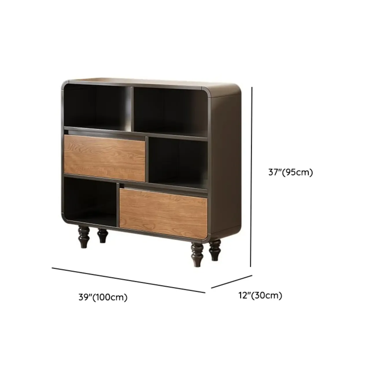 Minimalist Black Small Wooden Bookshelf with Drawer Image - 20