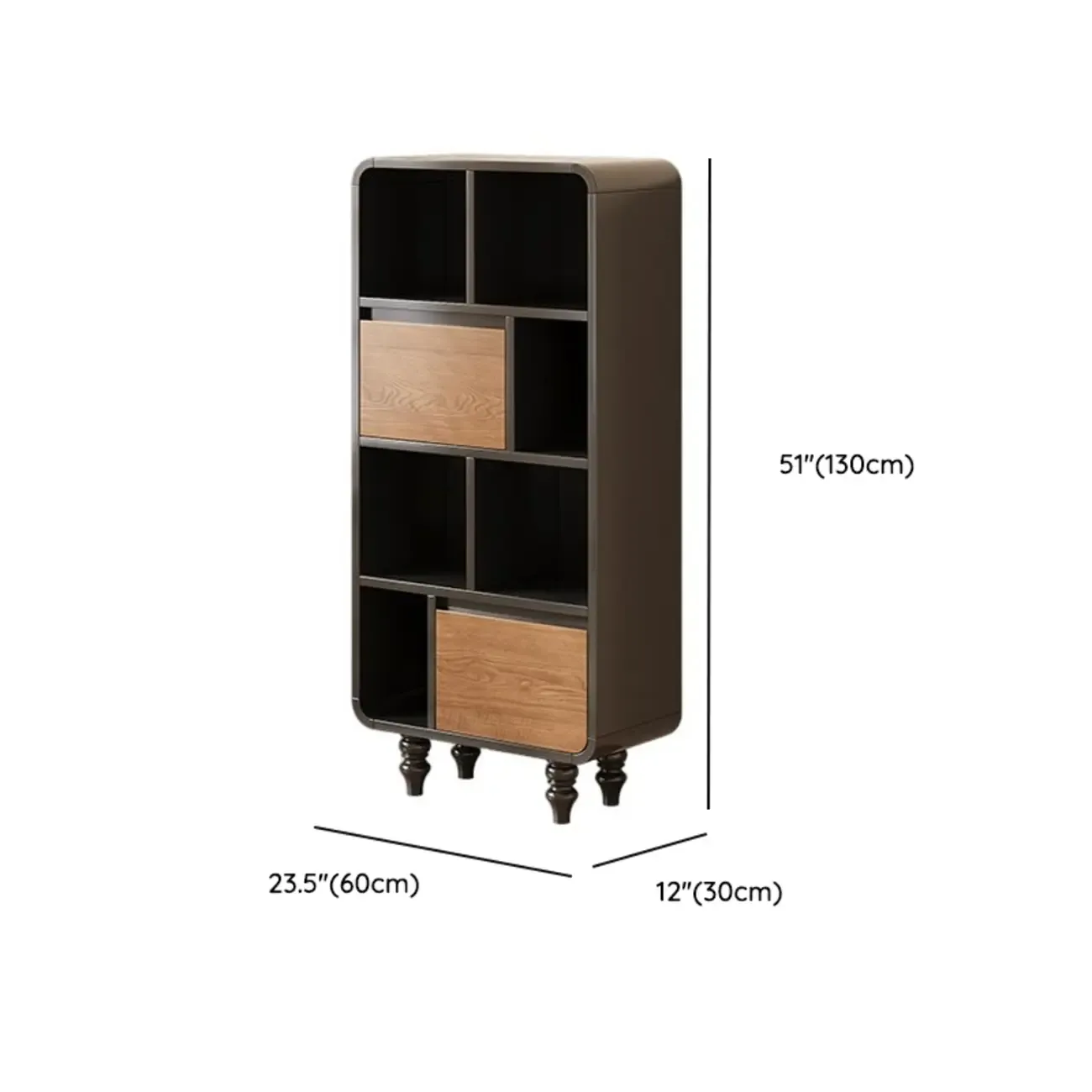 Minimalist Black Small Wooden Bookshelf with Drawer Image - 21