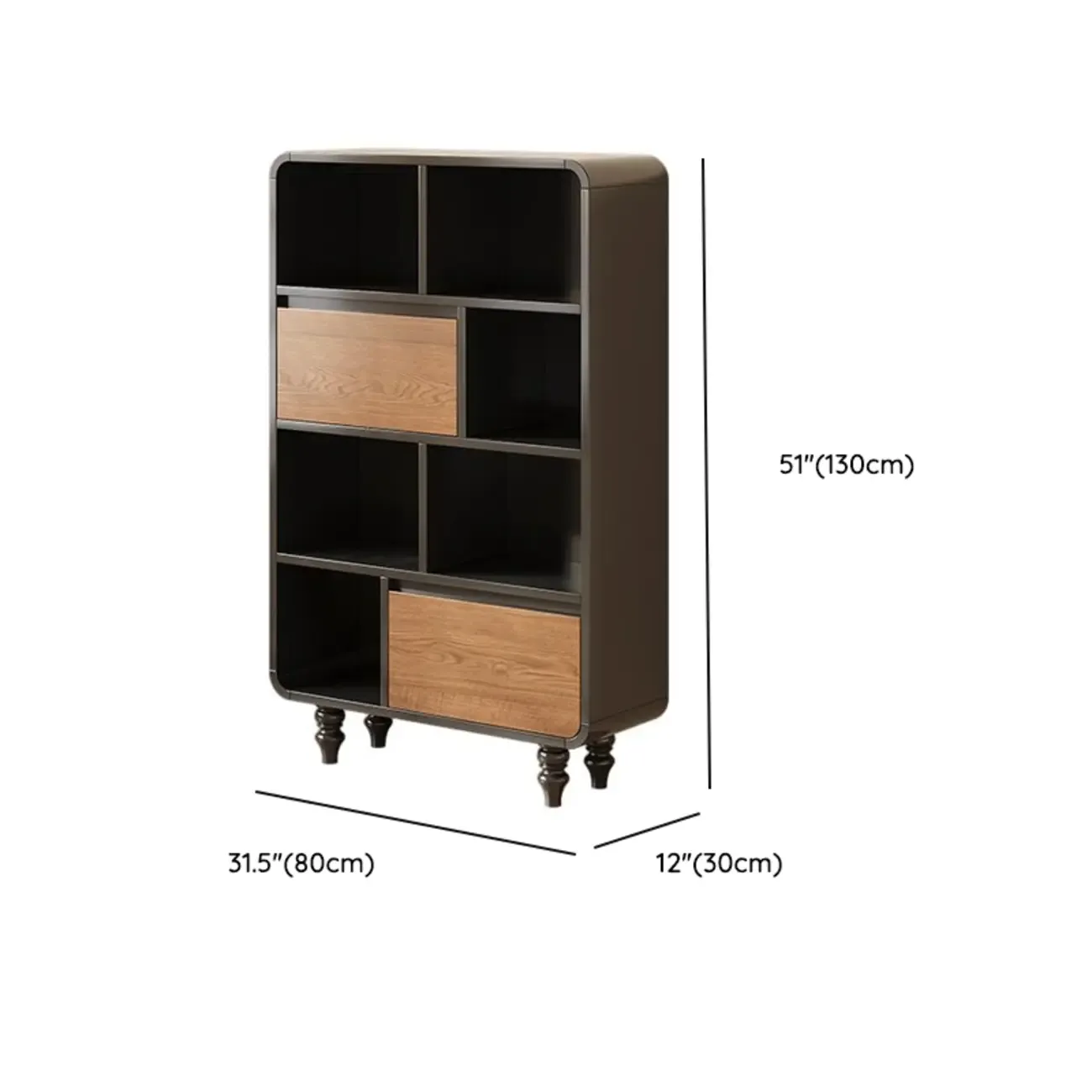 Minimalist Black Small Wooden Bookshelf with Drawer Image - 22