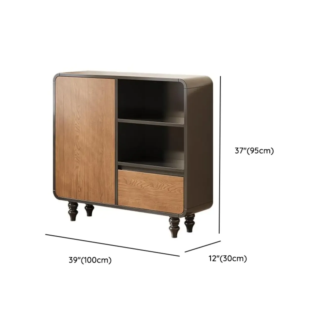 Minimalist Black Small Wooden Bookshelf with Drawer Image - 26