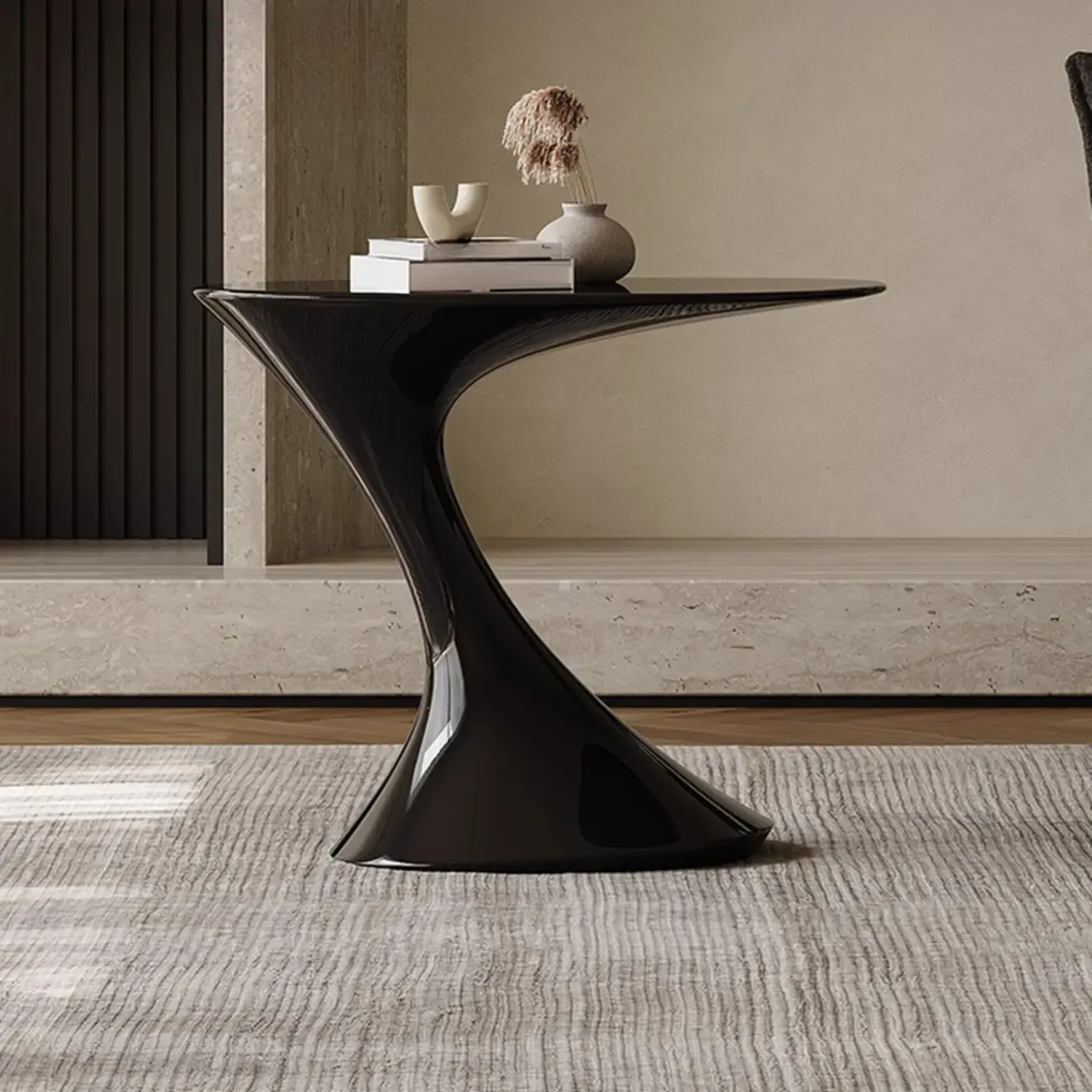 Minimalist Steel Oval Top Retro End Table For Living Room Image - 2