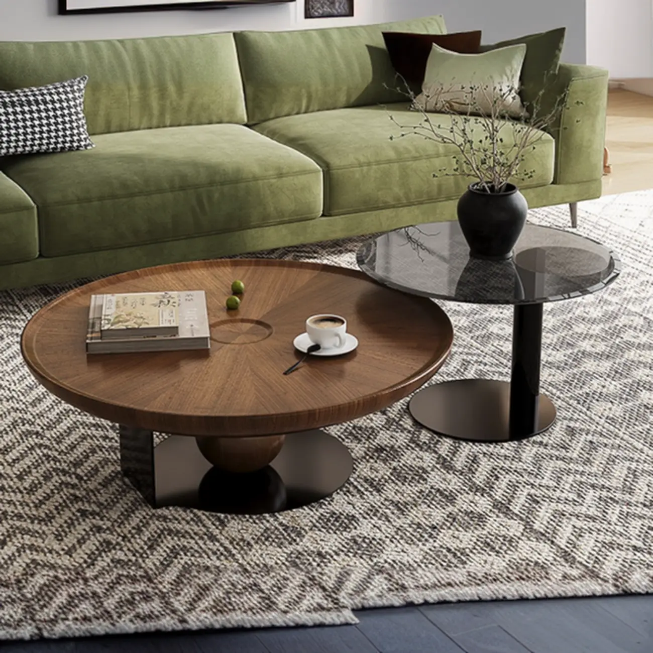 2-piece Modern Living Room Sculptural Nesting Coffee Table Set Image - 3 | homeyfad