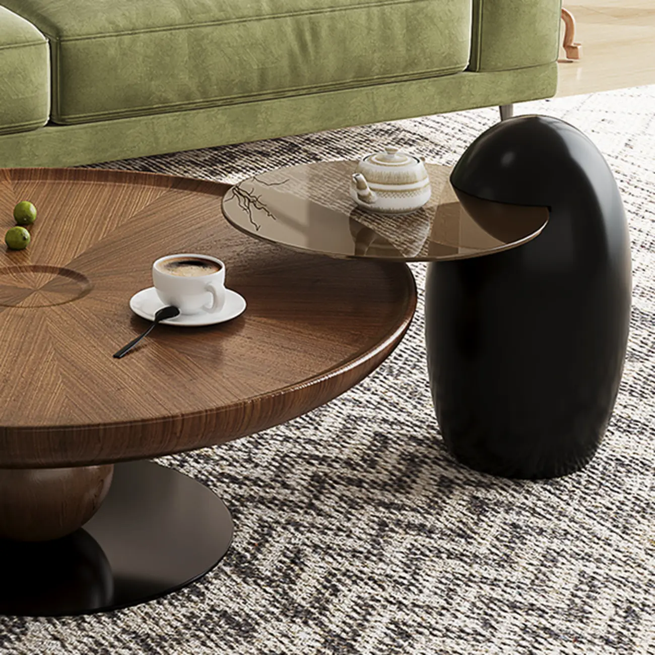 2-piece Modern Living Room Sculptural Nesting Coffee Table Set Image - 9 | homeyfad