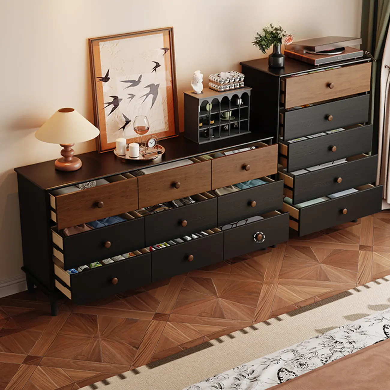 Traditional Wood Freestanding Dresser Multi-drawer Image - 4 | homeyfad