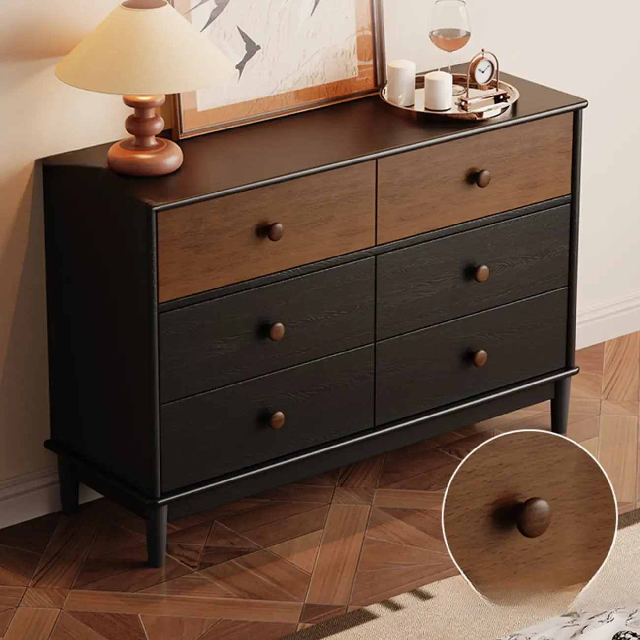 Traditional Wood Freestanding Dresser Multi-drawer Image - 6
