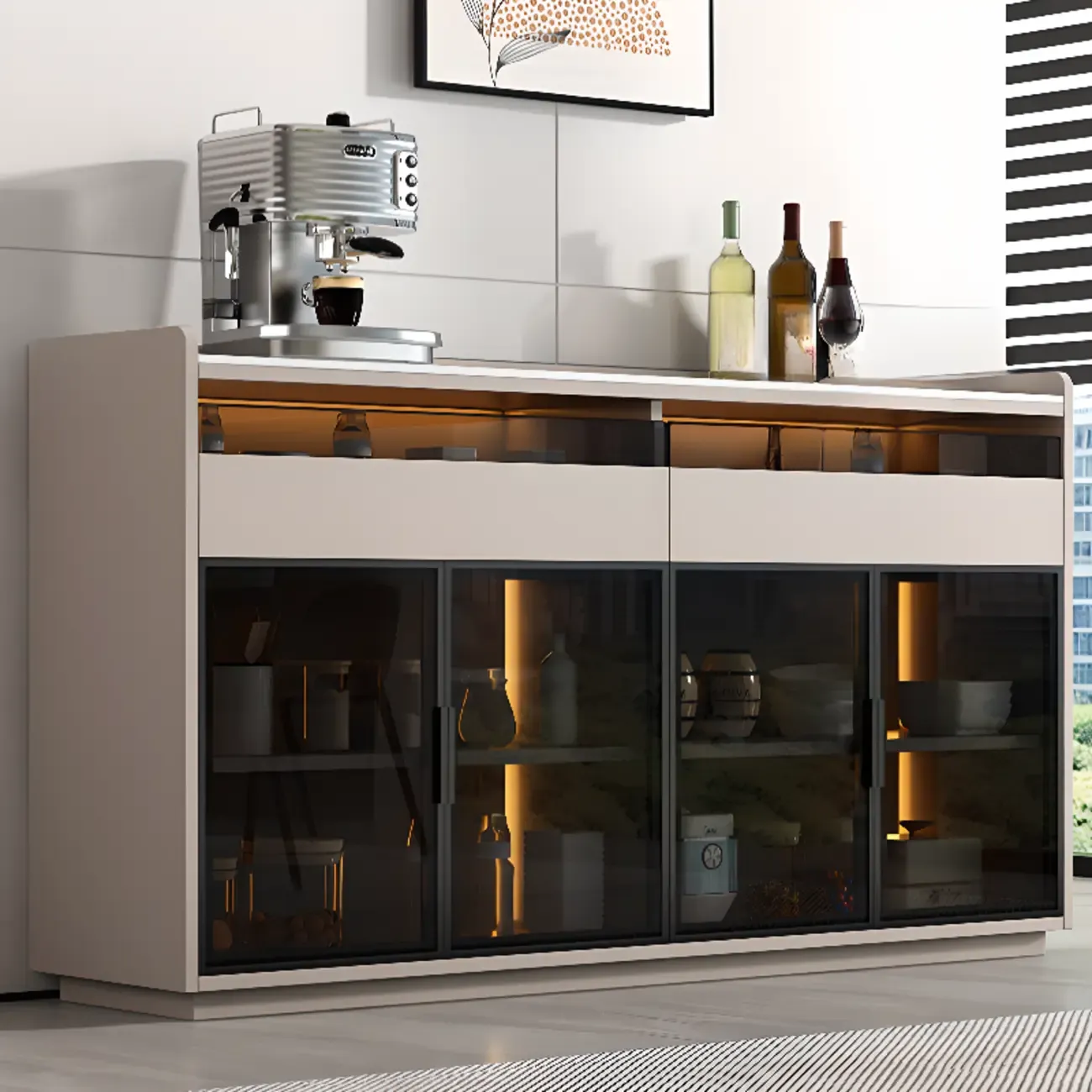 Modern Wood Buffet Sintered Stone Countertop Image - 1