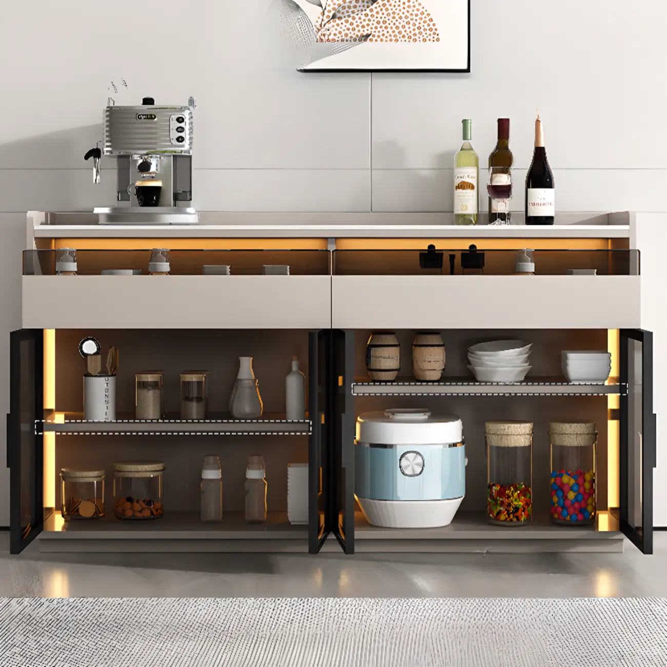 Modern Wood Buffet Sintered Stone Countertop Image - 4 | homeyfad