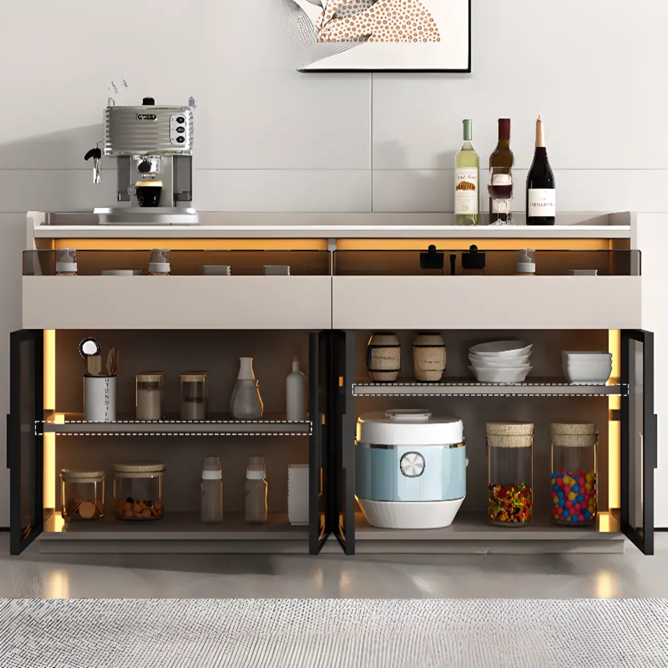 Modern Wood Buffet Sintered Stone Countertop Image - 4