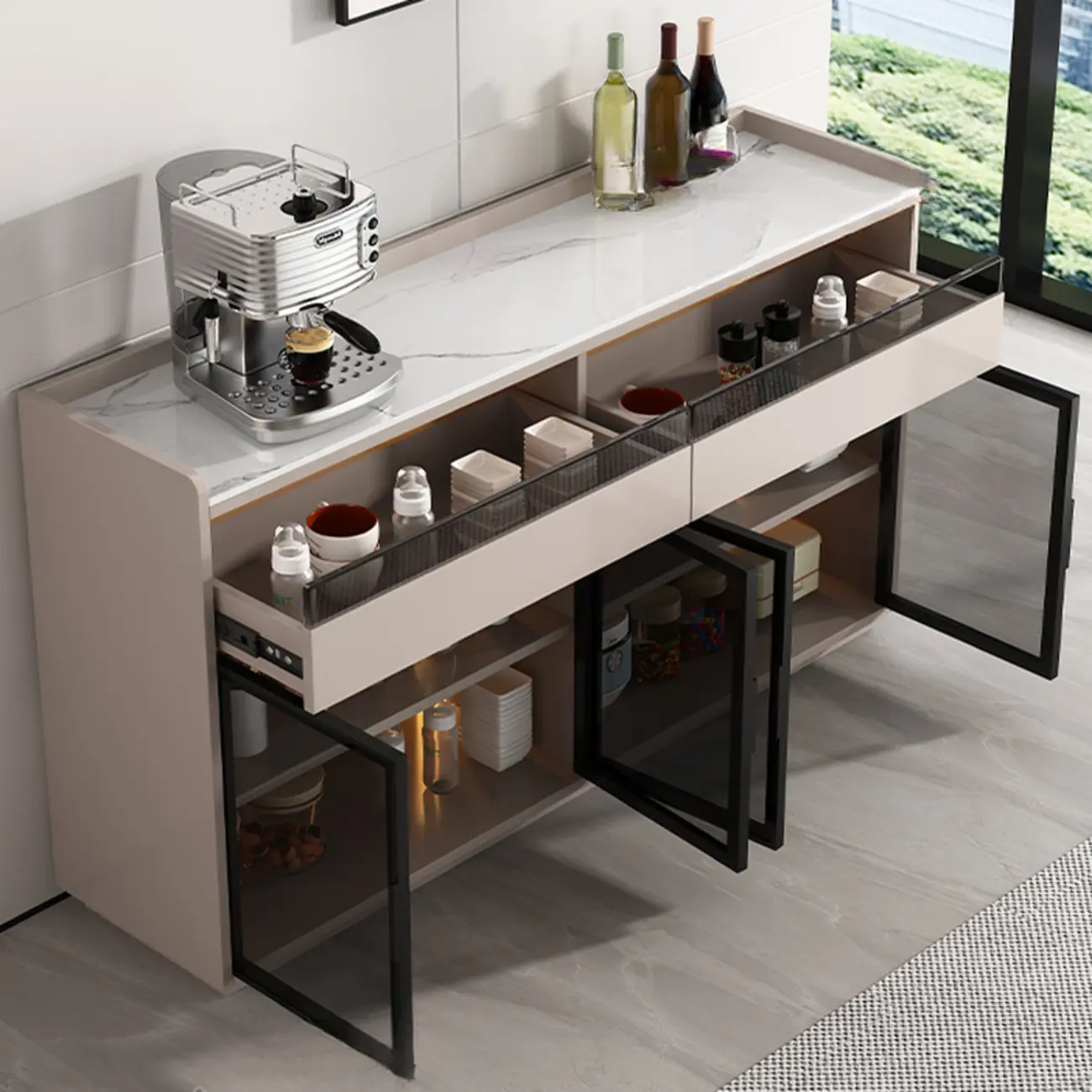 Modern Wood Buffet Sintered Stone Countertop Image - 6 | homeyfad