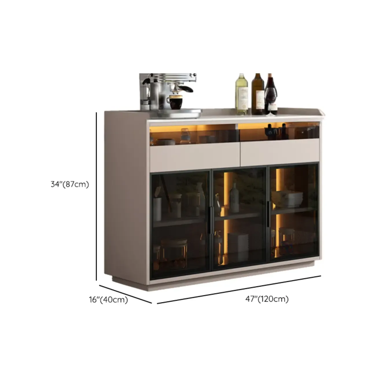 Modern Wood Buffet Sintered Stone Countertop #size