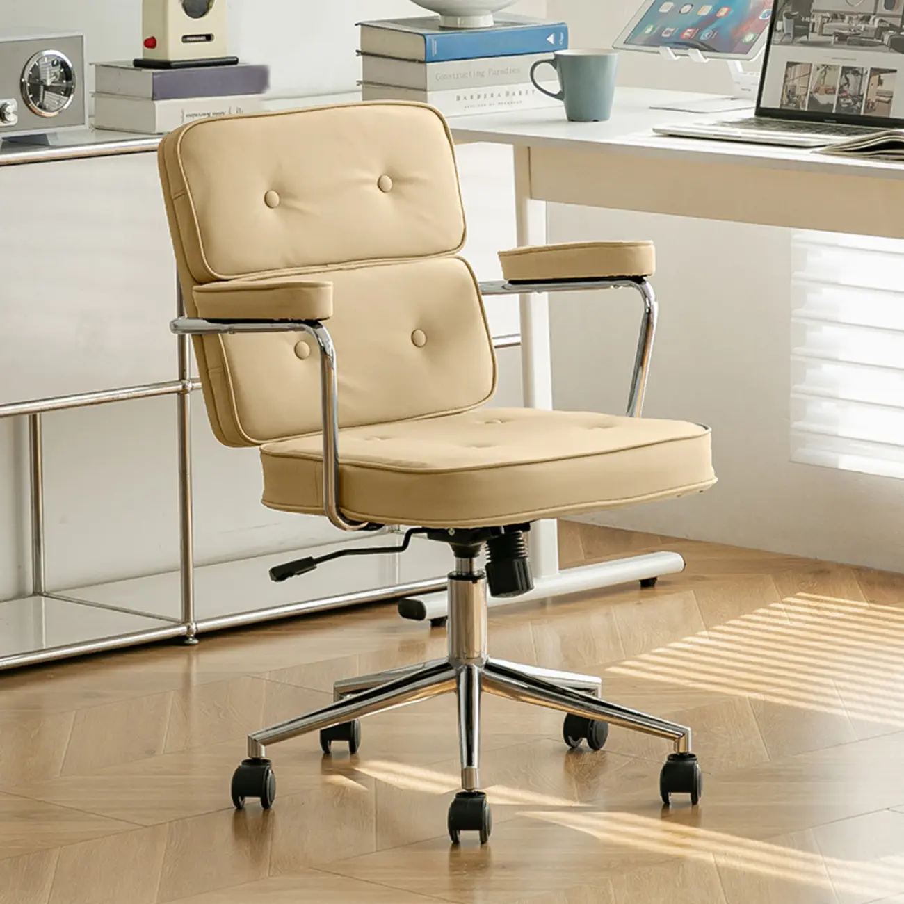 Modern Leather Swivel Office Chair with Arms Image - 2 | homeyfad