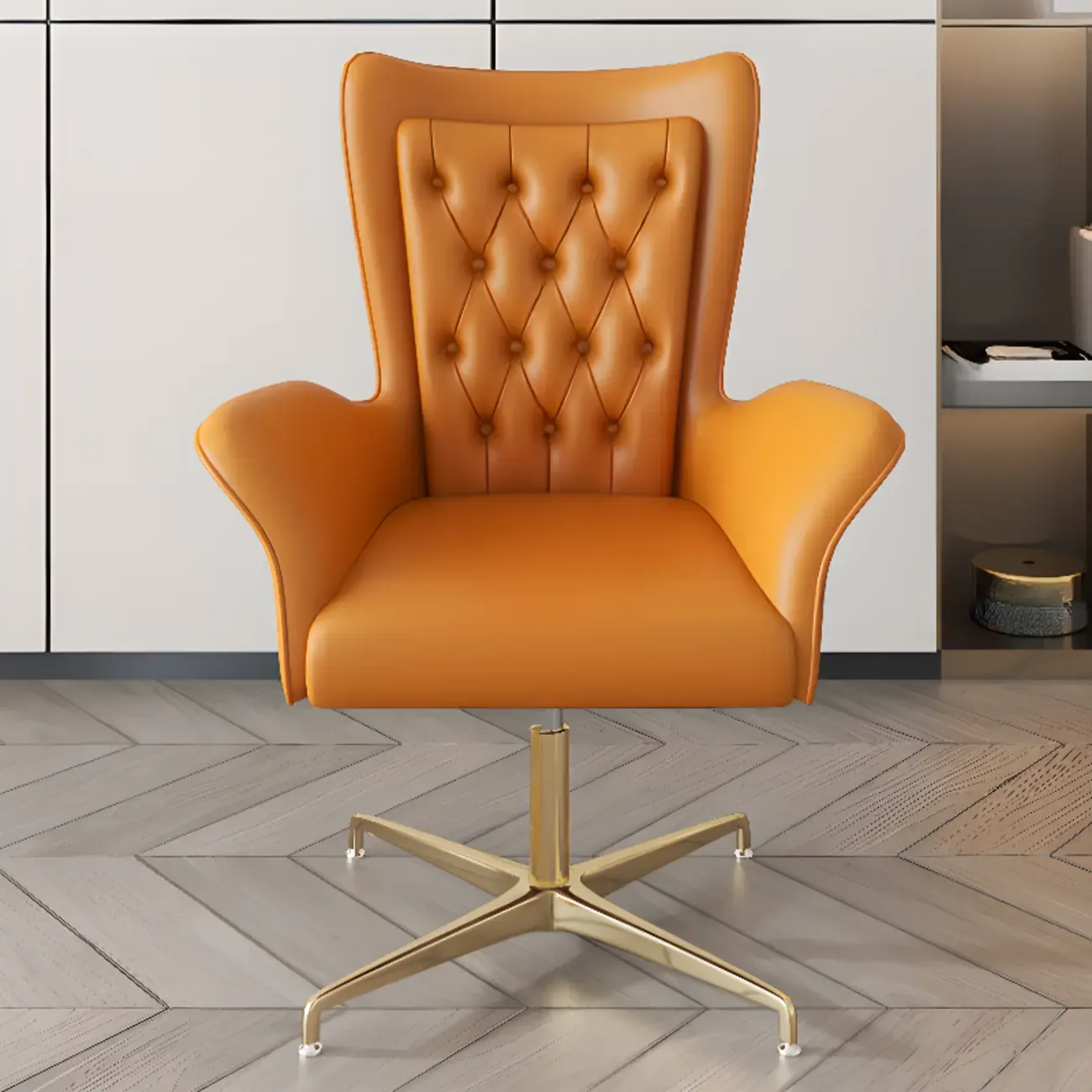 Modern Amber Executive Swivel Chair with Tufted Leather Image - 3