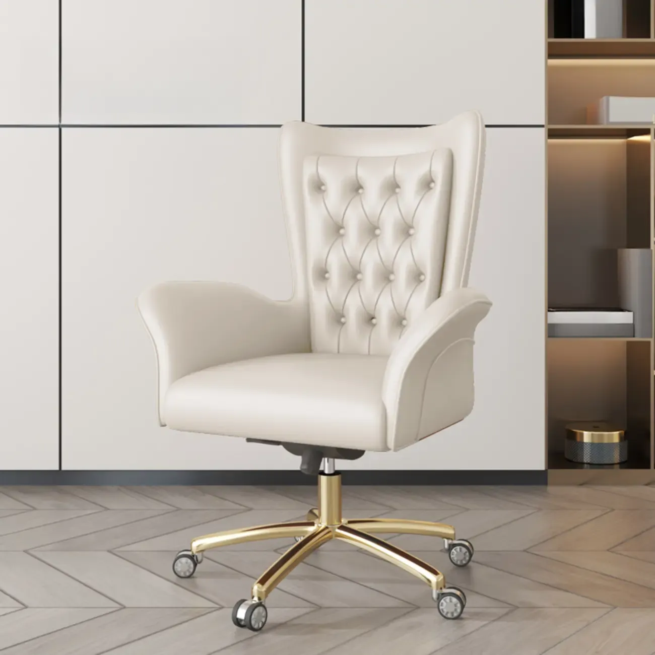 Modern Amber Executive Swivel Chair with Tufted Leather Image - 5