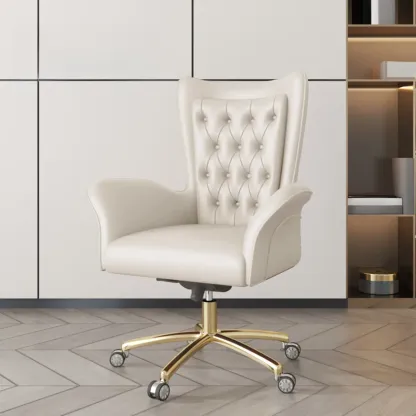 Modern Amber Executive Swivel Chair with Tufted Leather Image - 5