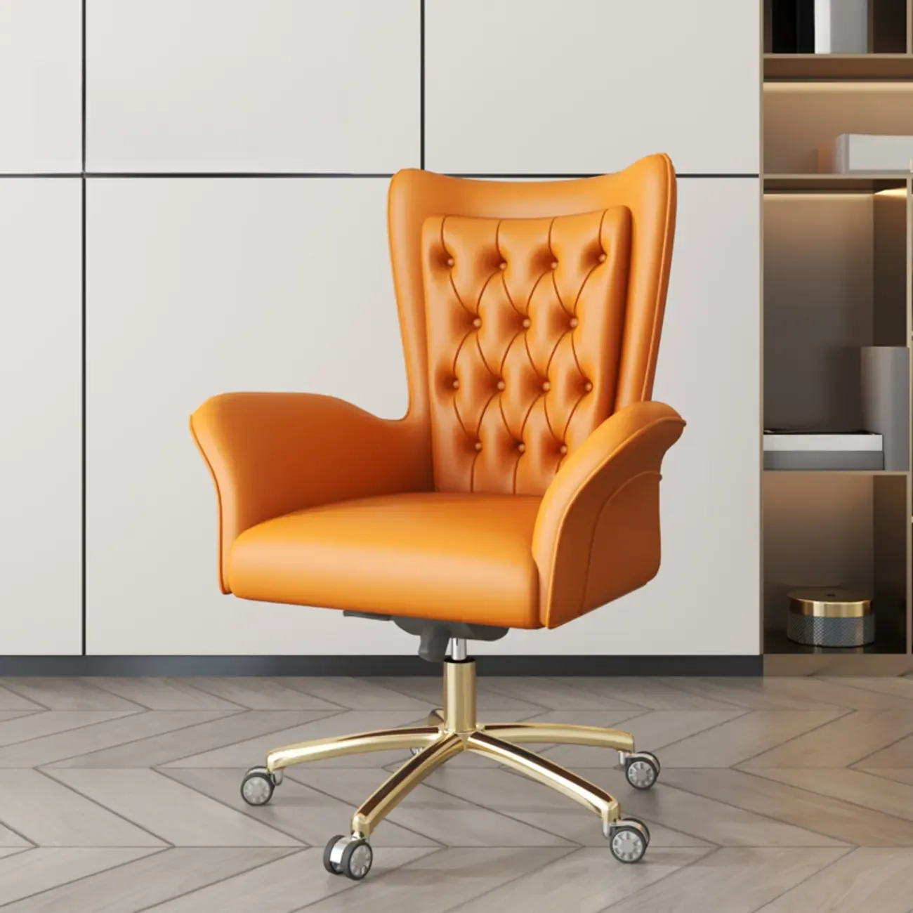 Modern Amber Executive Swivel Chair with Tufted Leather Image - 1