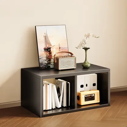 Modern Steel Cube Bookcase with Fabric Bins Image - 1