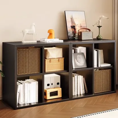Modern Steel Cube Bookcase with Fabric Bins Image - 5