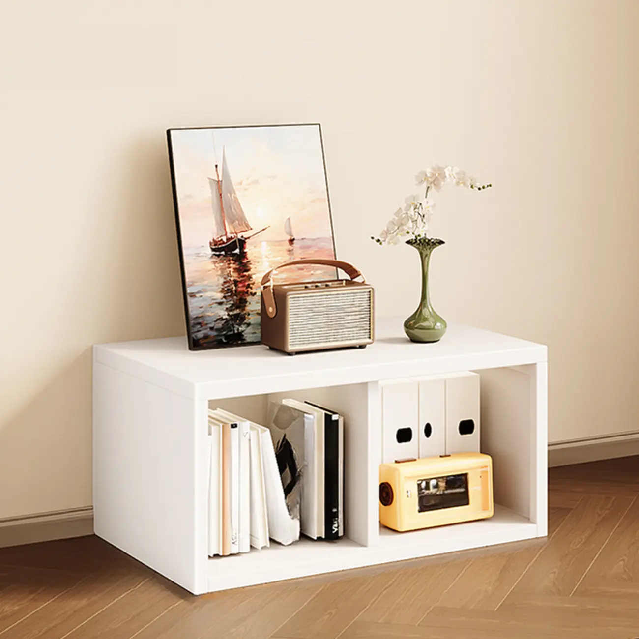 Modern Steel Cube Bookcase with Fabric Bins Image - 9 | homeyfad