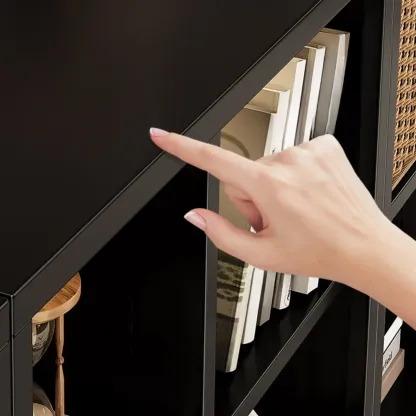 Modern Steel Cube Bookcase with Fabric Bins Image - 10