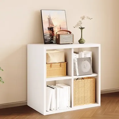 Modern Steel Cube Bookcase with Fabric Bins Image - 11