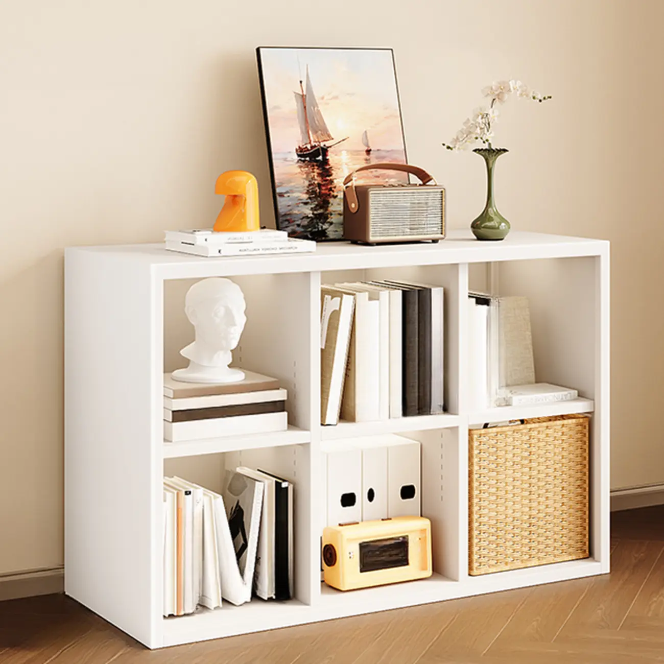 Modern Steel Cube Bookcase with Fabric Bins Image - 12 | homeyfad