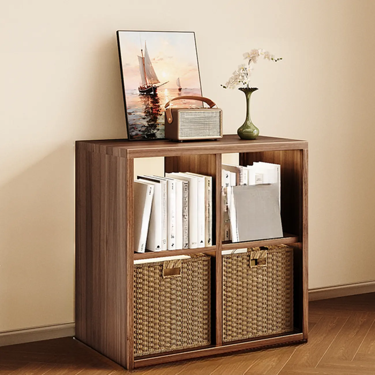 Modern Steel Cube Bookcase with Fabric Bins Image - 13 | homeyfad