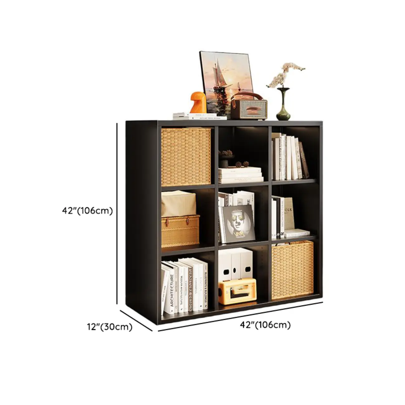 Modern Steel Cube Bookcase with Fabric Bins Image - 17 | homeyfad