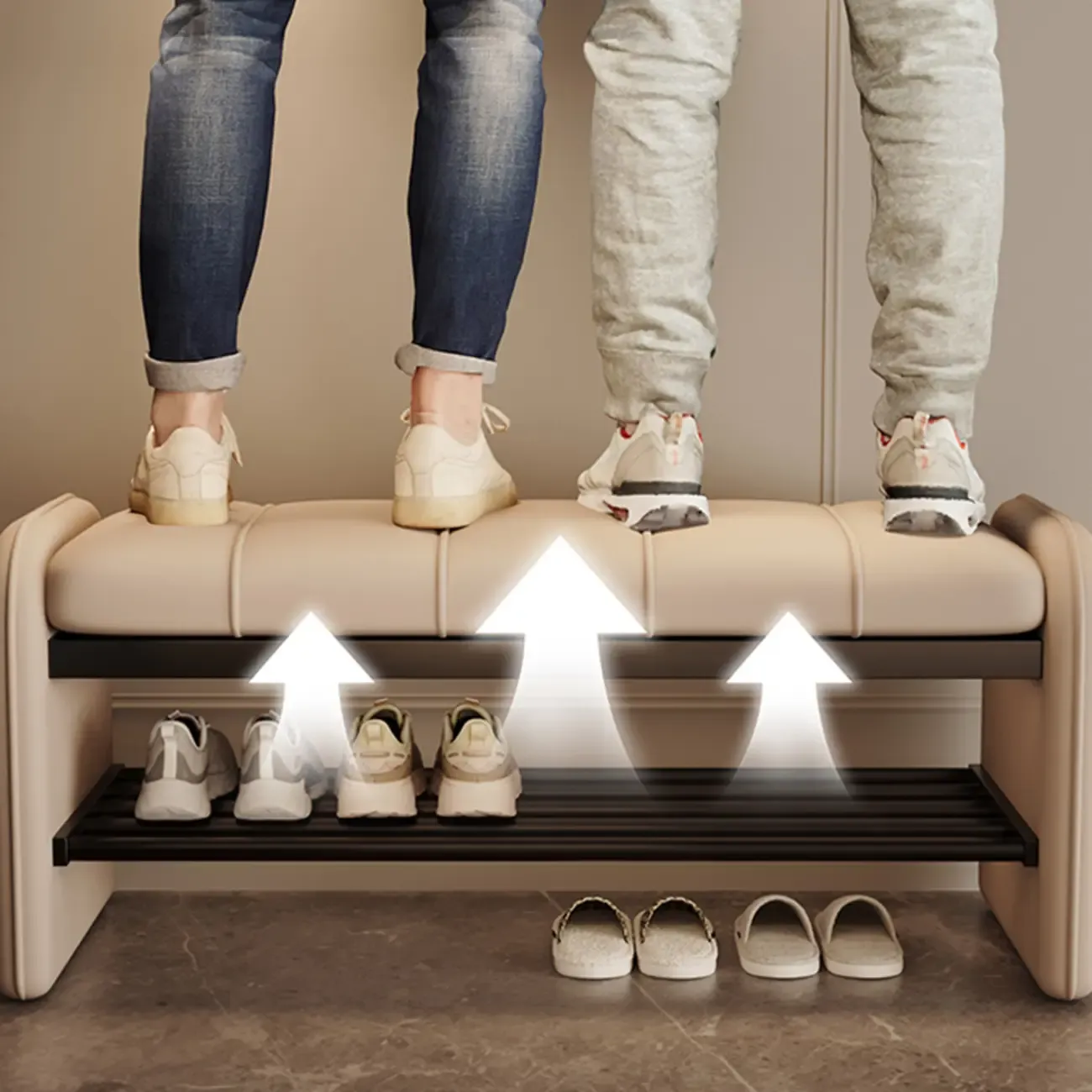 Solid Color Modern Upholstered Bedroom Bench with Storage Image - 6