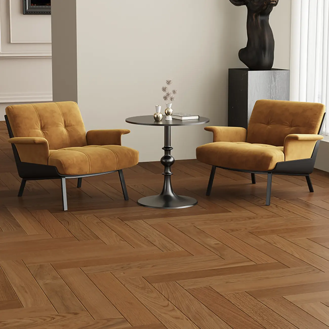 Art Deco Flannel Tufted Back Accent Chair with Arms Image - 1 | homeyfad