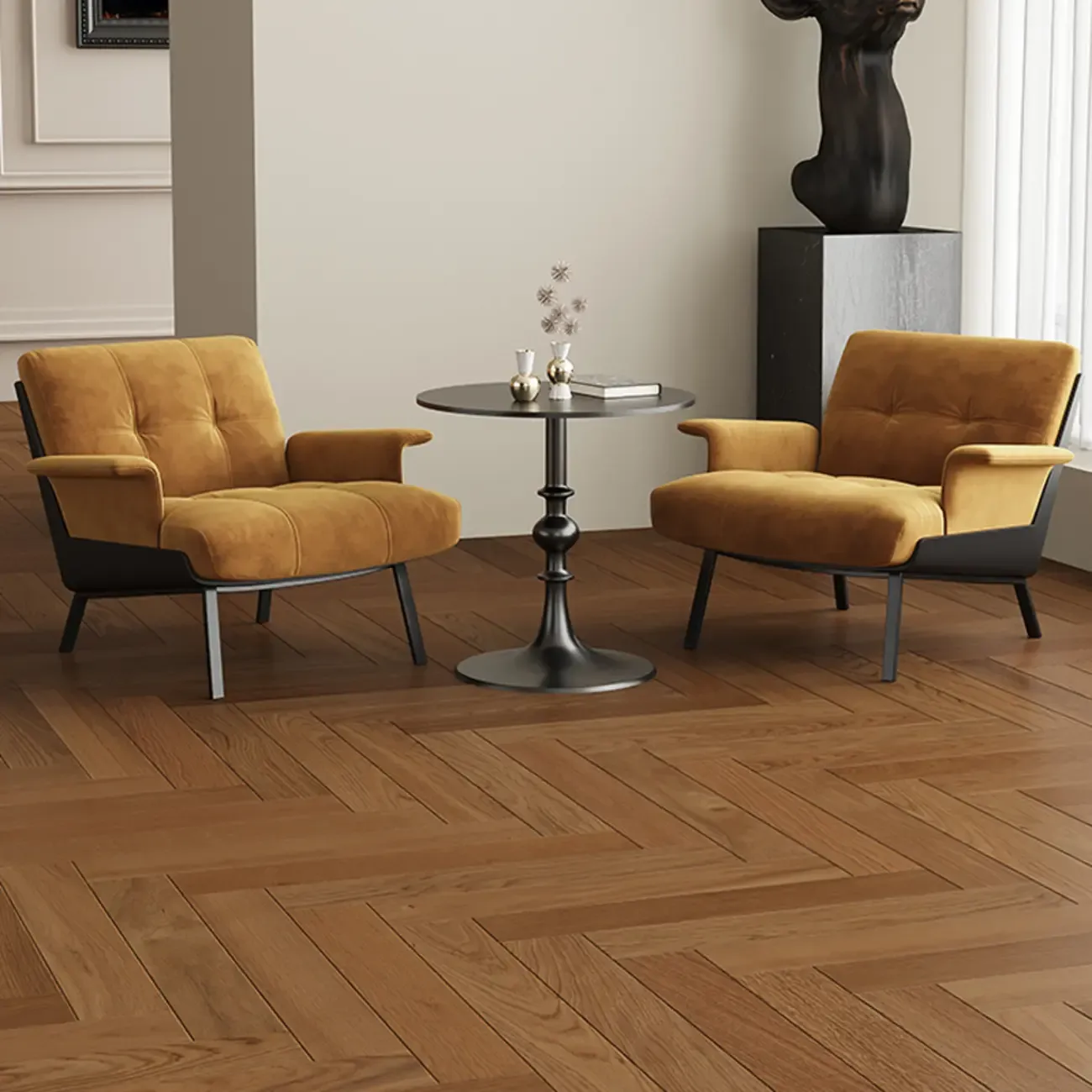 Art Deco Flannel Tufted Back Accent Chair with Arms Image - 1