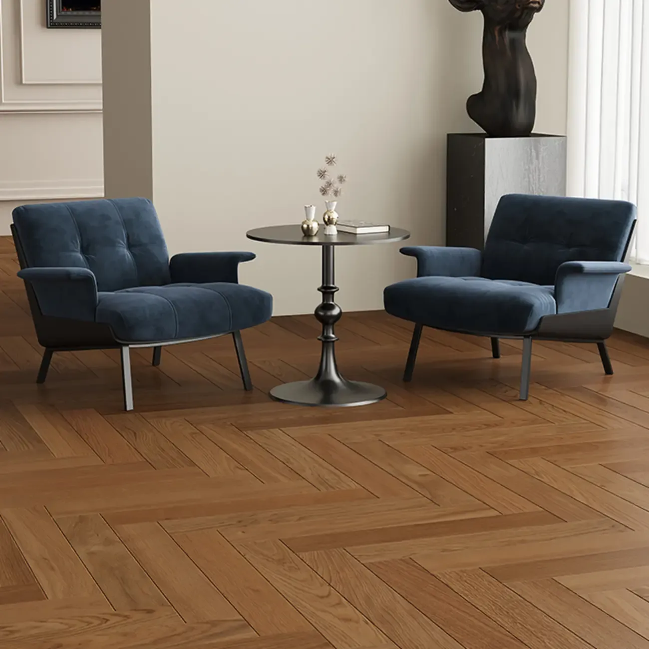 Art Deco Flannel Tufted Back Accent Chair with Arms Image - 2