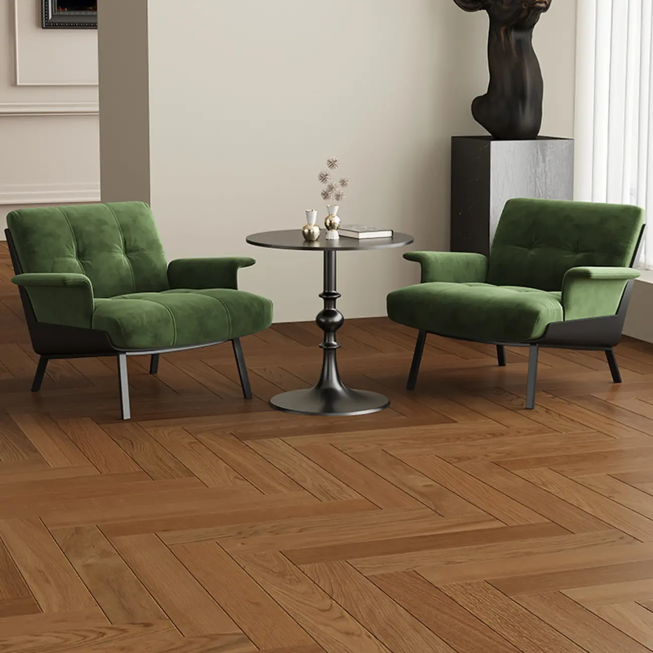 Art Deco Flannel Tufted Back Accent Chair with Arms Image - 3 | homeyfad