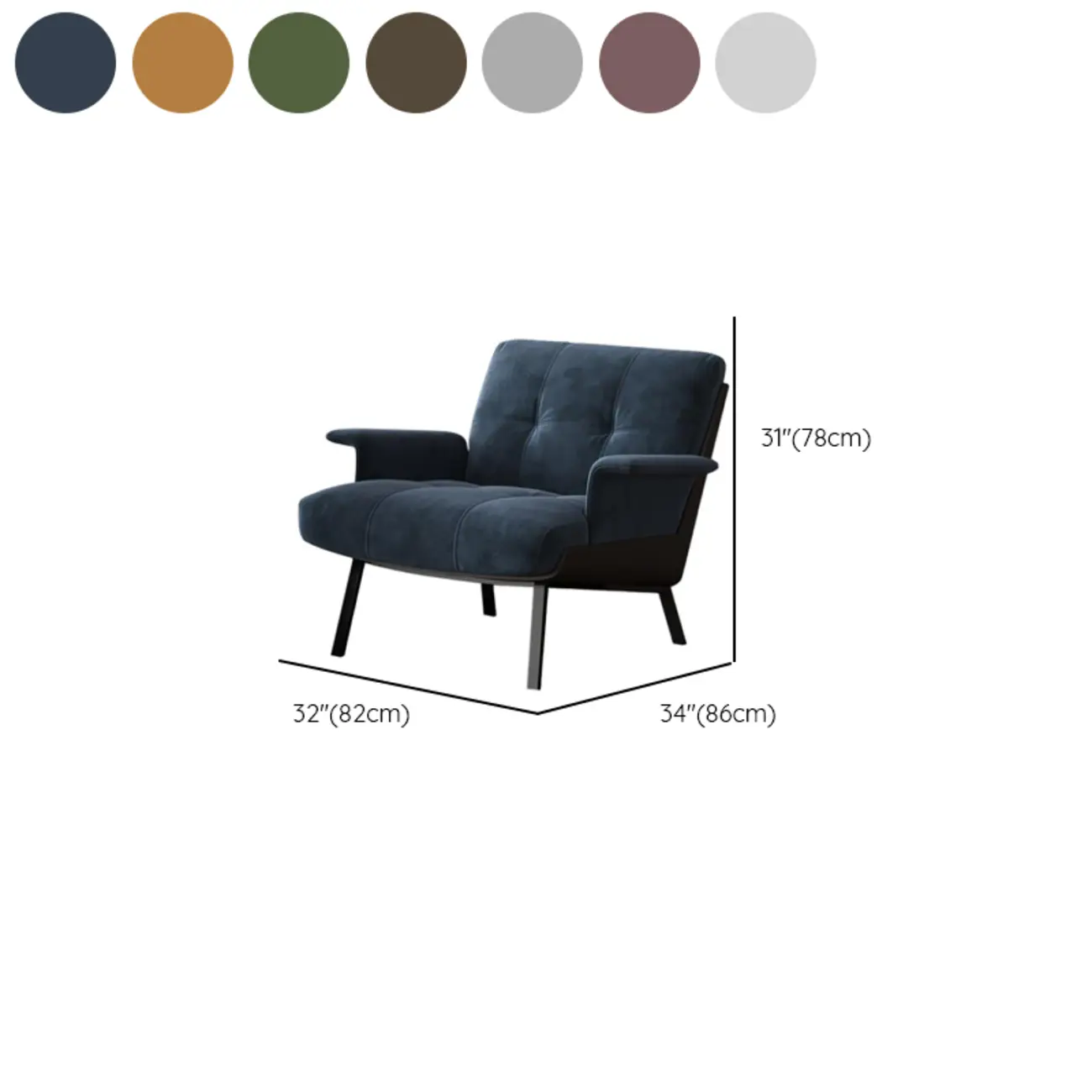 Art Deco Flannel Tufted Back Accent Chair with Arms #size | homeyfad