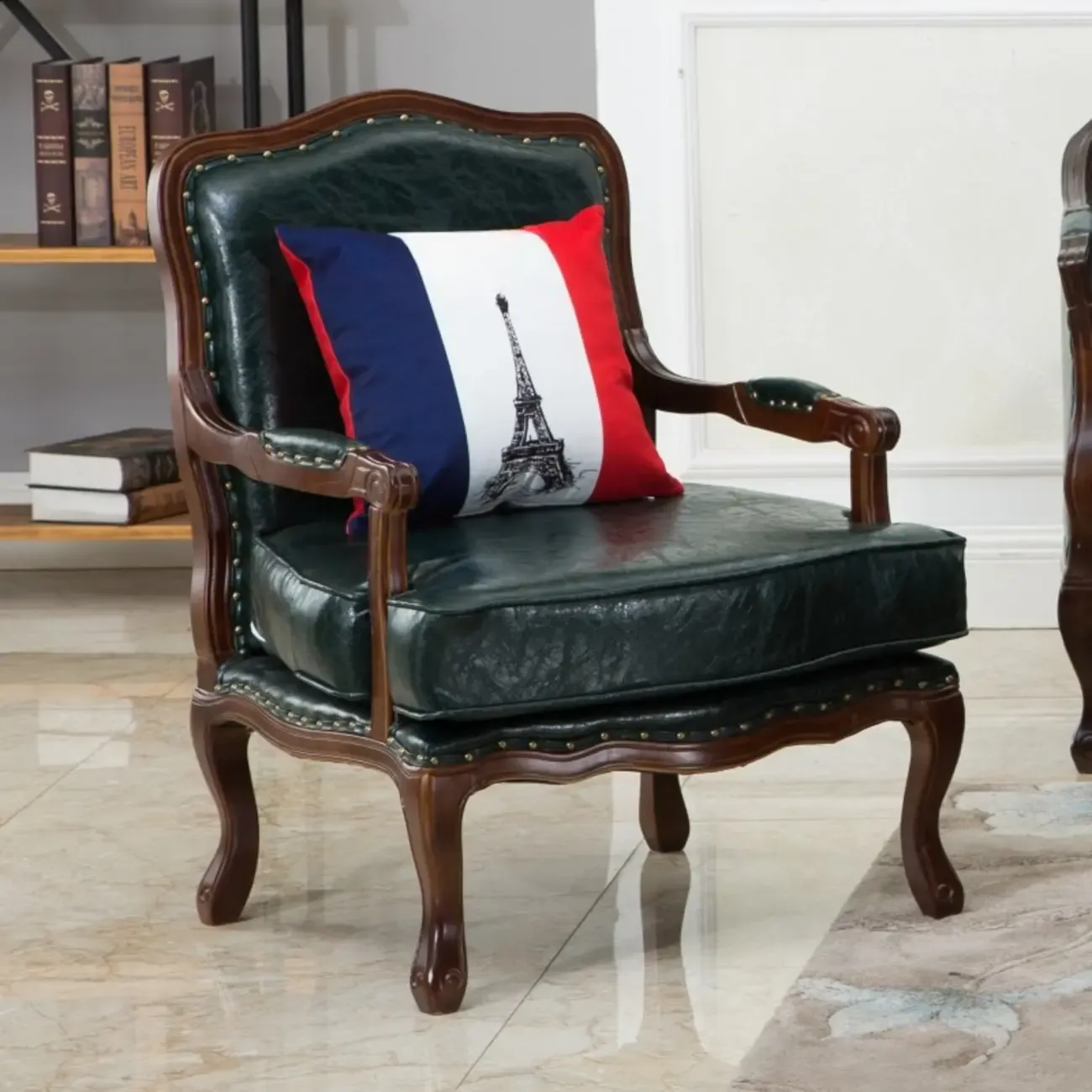 Mid-century Modern Leather Solid Wood Traditional Arm Chair Image - 2