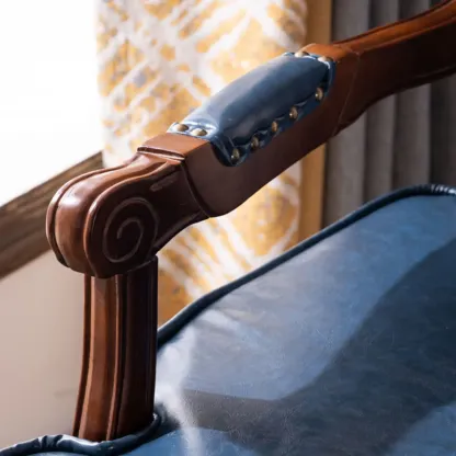 Mid-century Modern Leather Solid Wood Traditional Arm Chair Image - 6