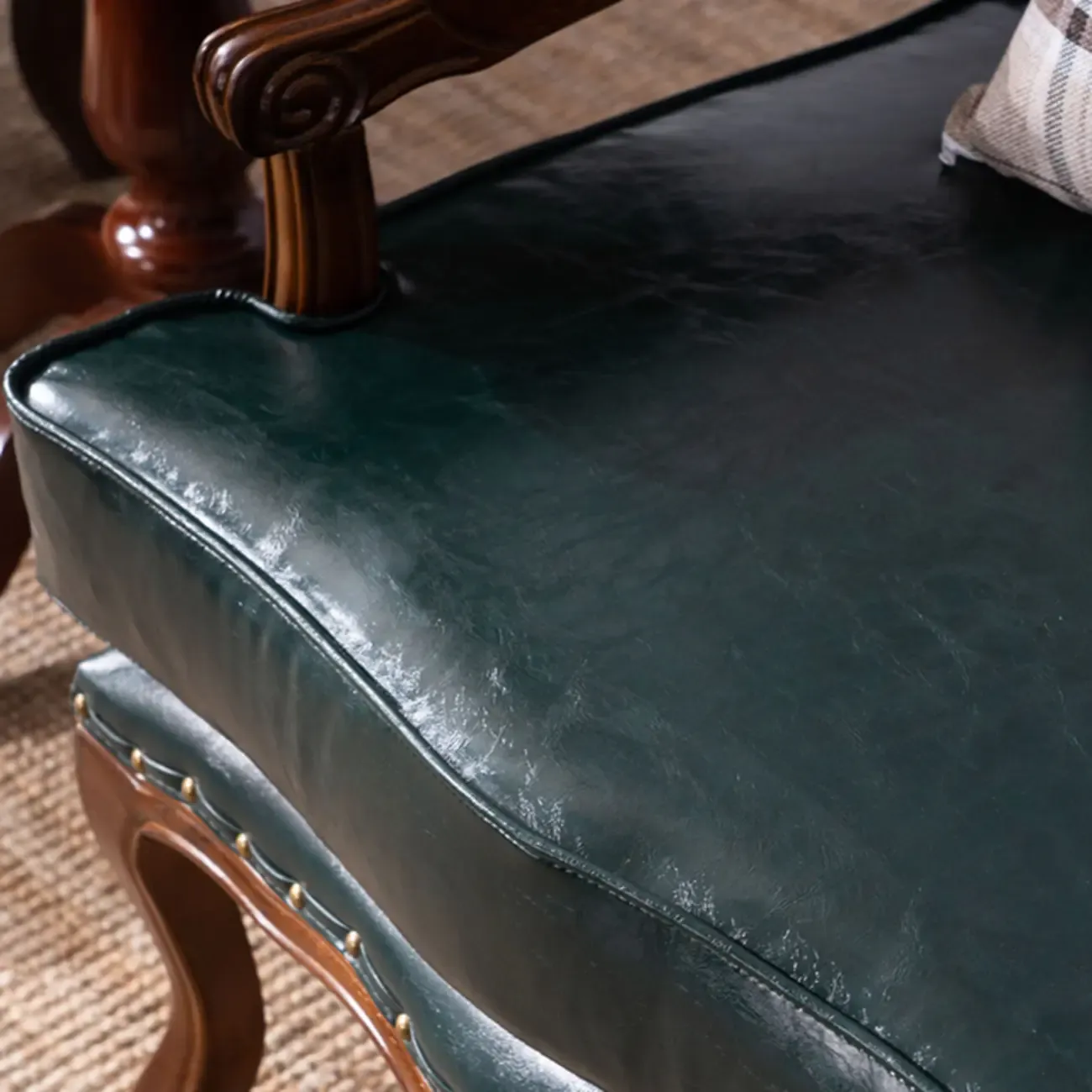 Mid-century Modern Leather Solid Wood Traditional Arm Chair Image - 7