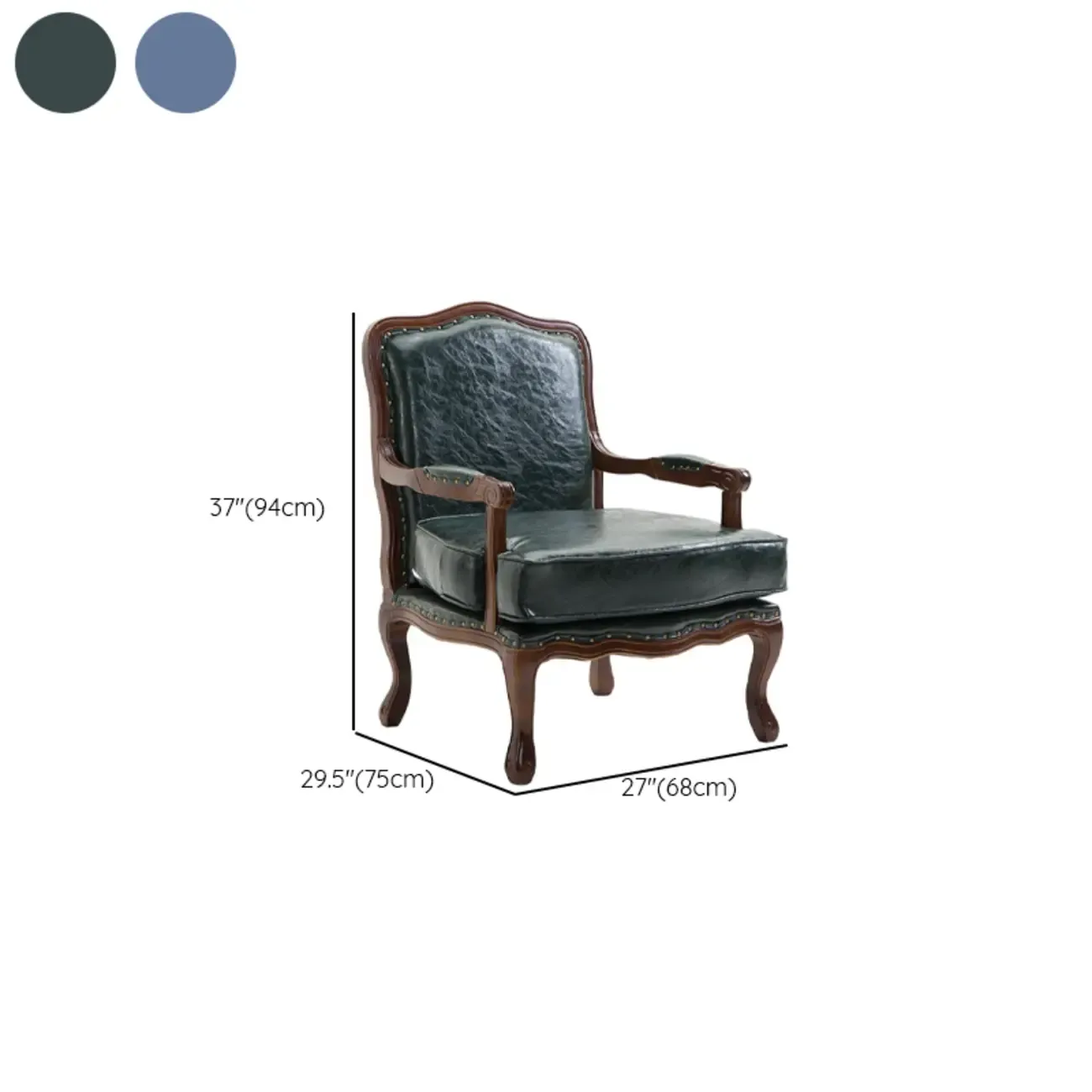 Mid-century Modern Leather Solid Wood Traditional Arm Chair #size