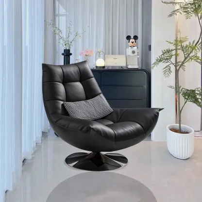Black Swivel Tufted Leather Accent Chair Pillow Included Image - 9