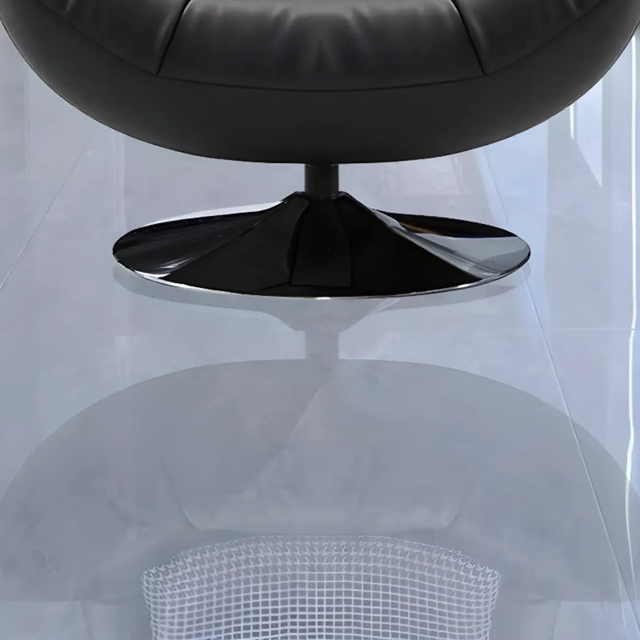 Black Swivel Tufted Leather Accent Chair Pillow Included Image - 13