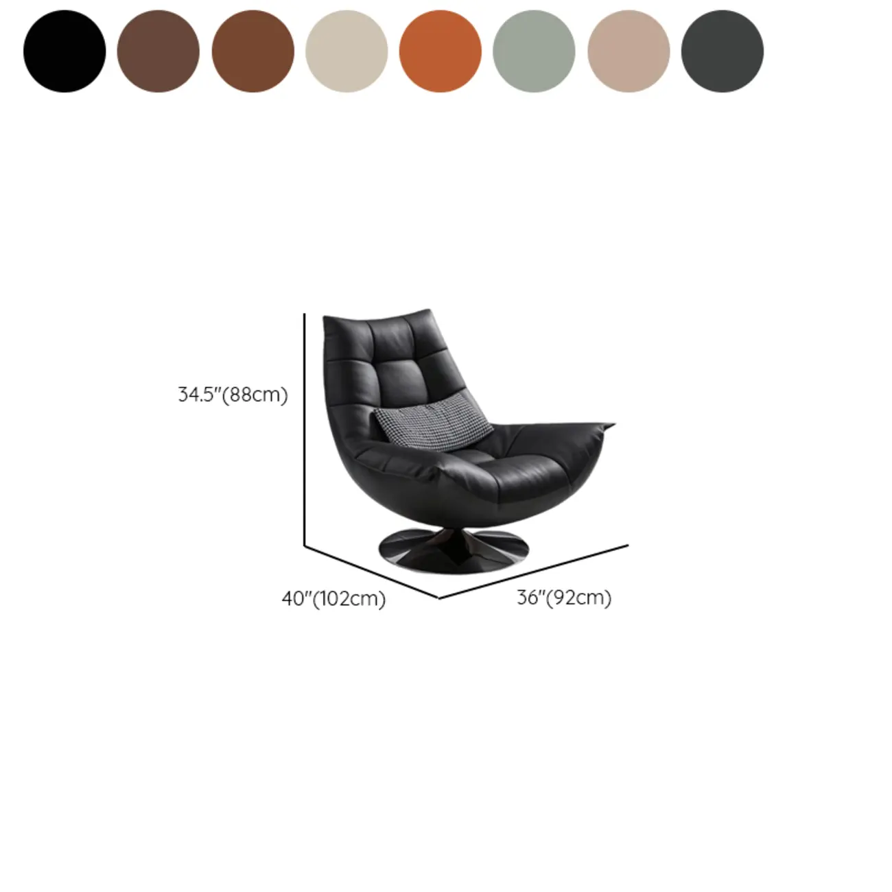 Black Swivel Tufted Leather Accent Chair Pillow Included #size | homeyfad