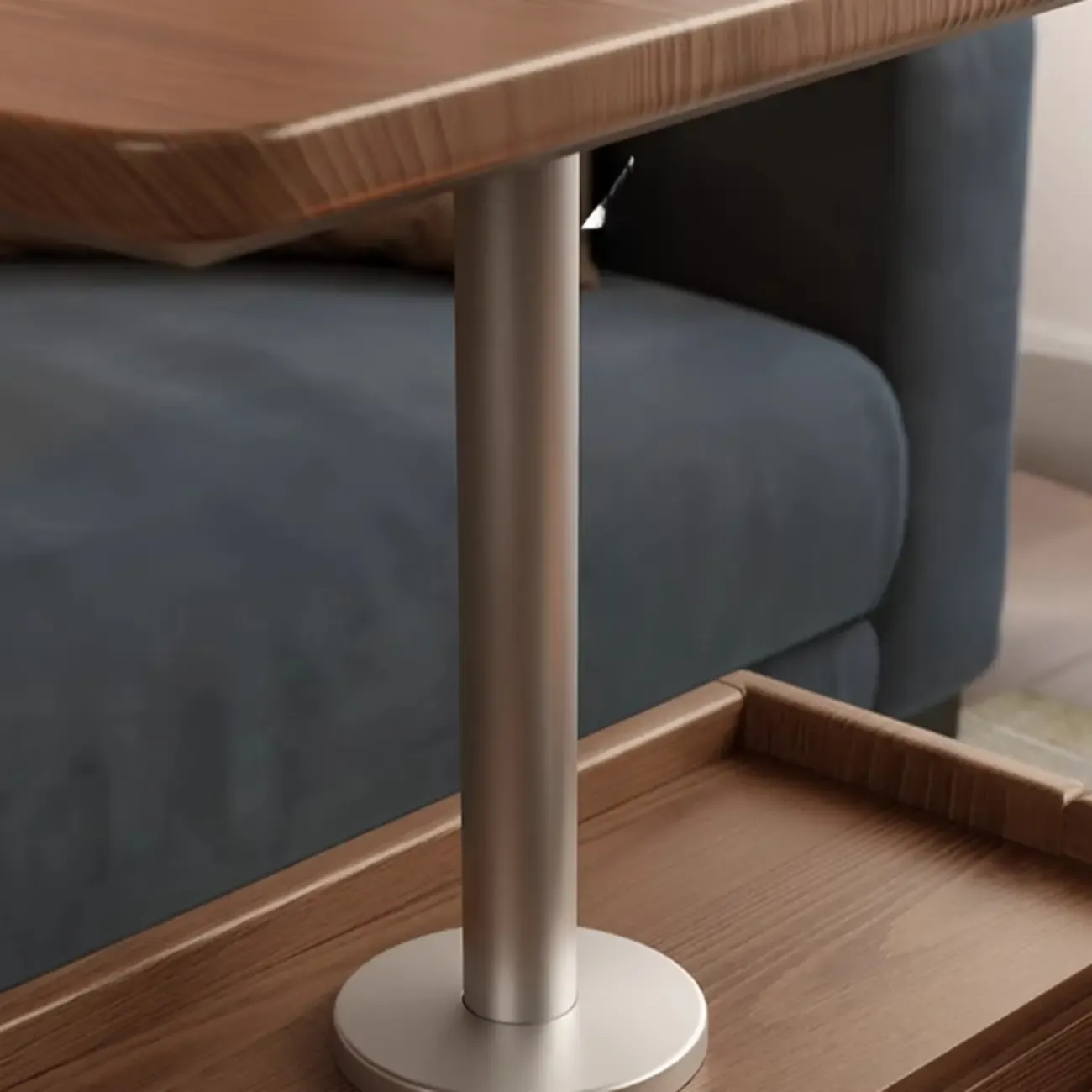 Nut-brown Adjustable Lift Top Wood Trolly Side Table Image - 8