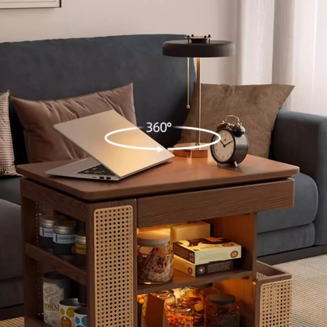 Nut-brown Adjustable Lift Top Wood Trolly Side Table Image - 10 | homeyfad