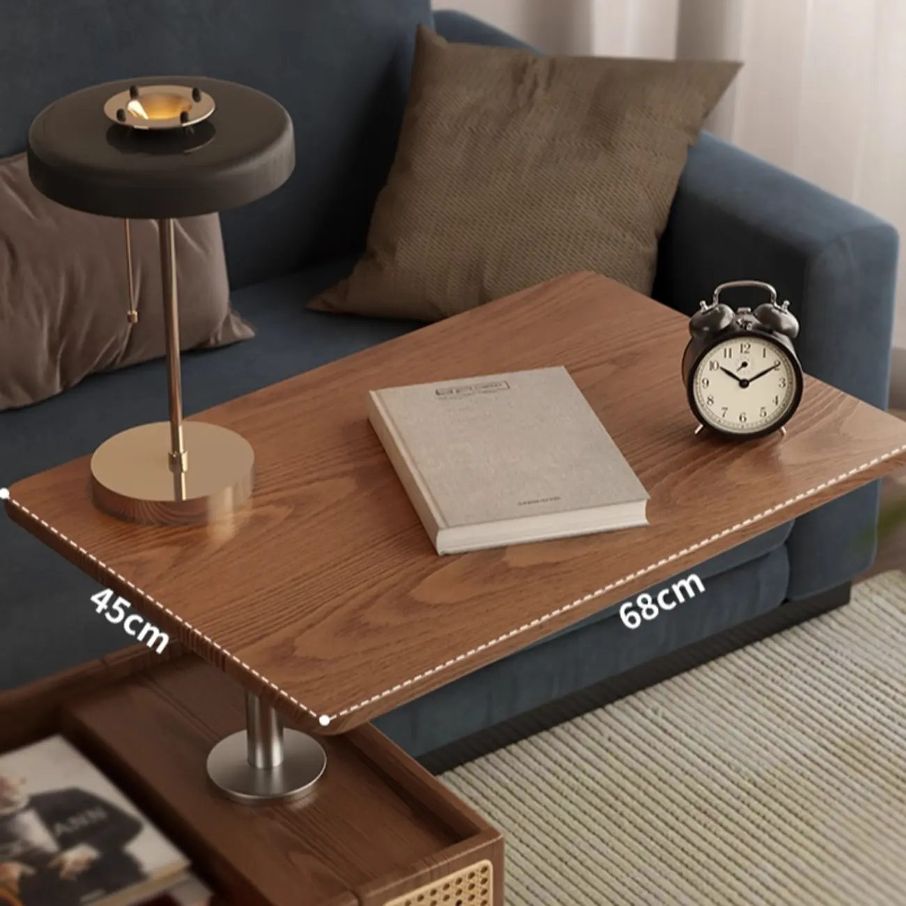 Nut-brown Adjustable Lift Top Wood Trolly Side Table Image - 11 | homeyfad