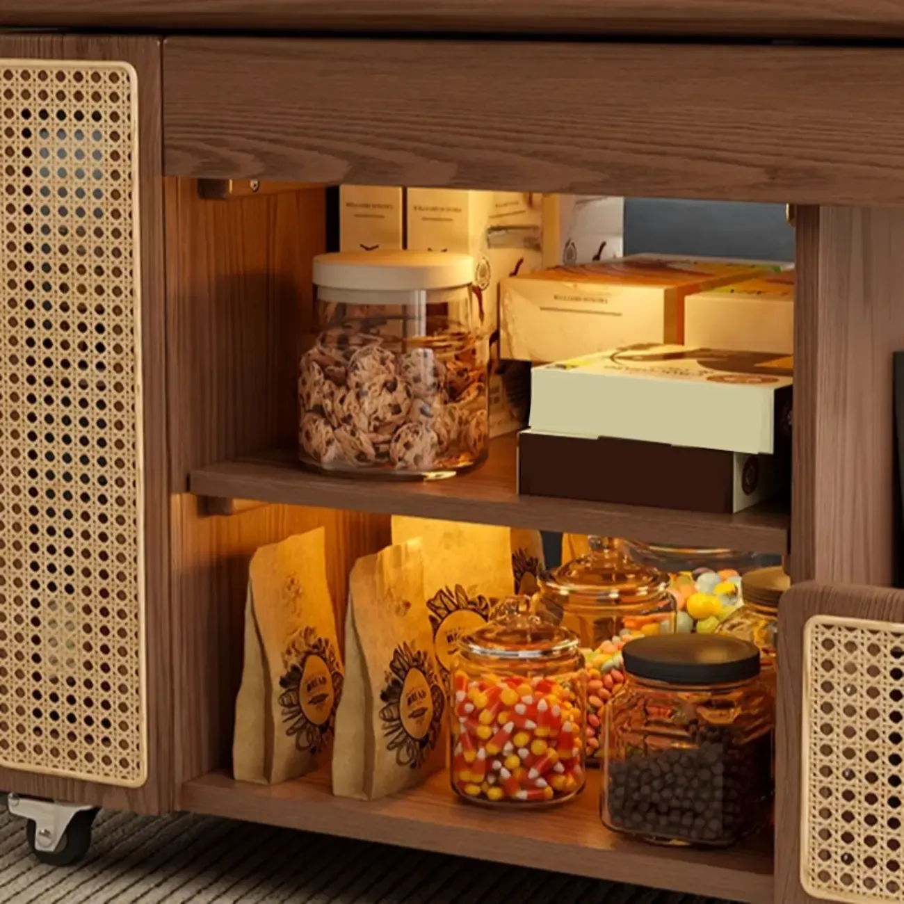 Nut-brown Adjustable Lift Top Wood Trolly Side Table Image - 13