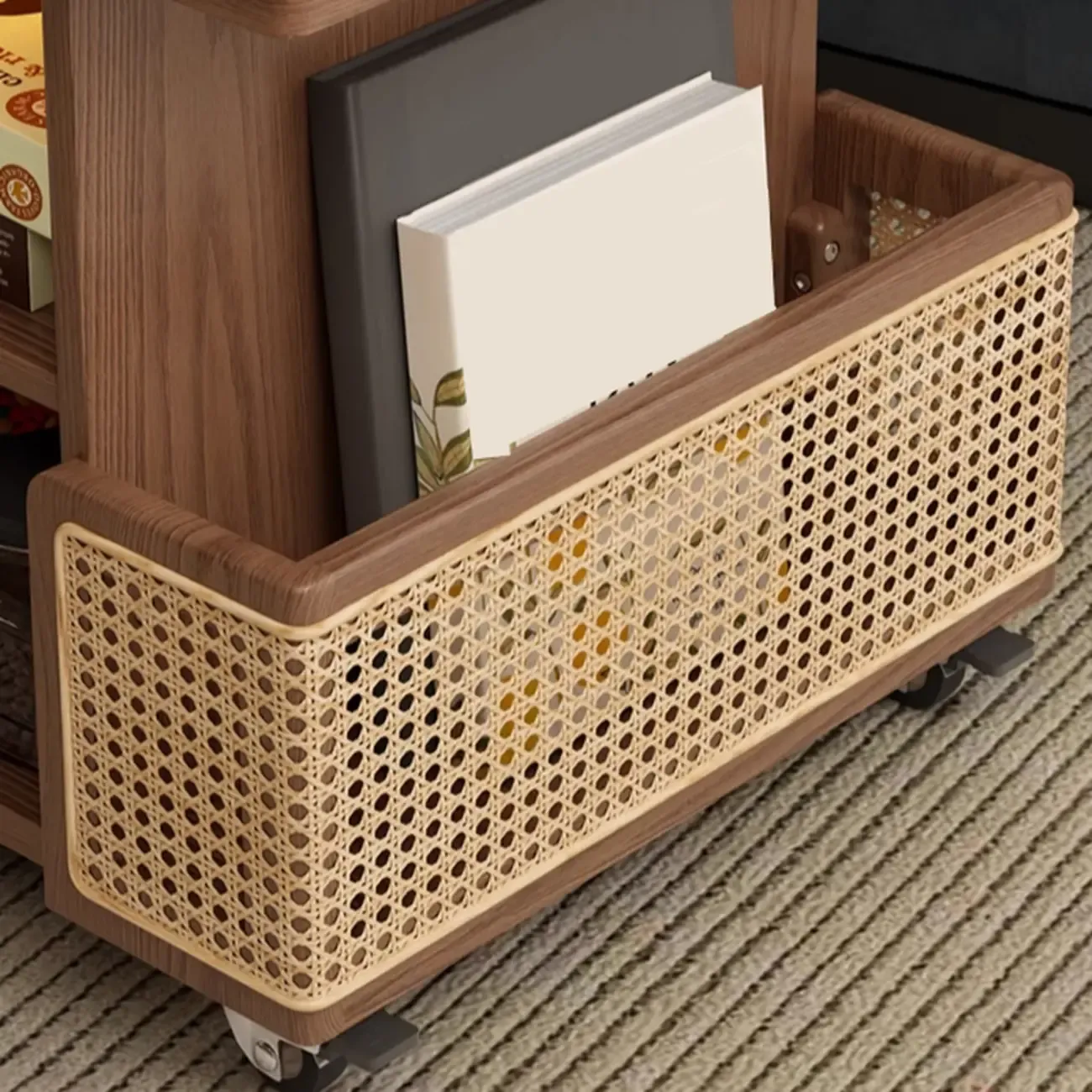 Nut-brown Adjustable Lift Top Wood Trolly Side Table Image - 14