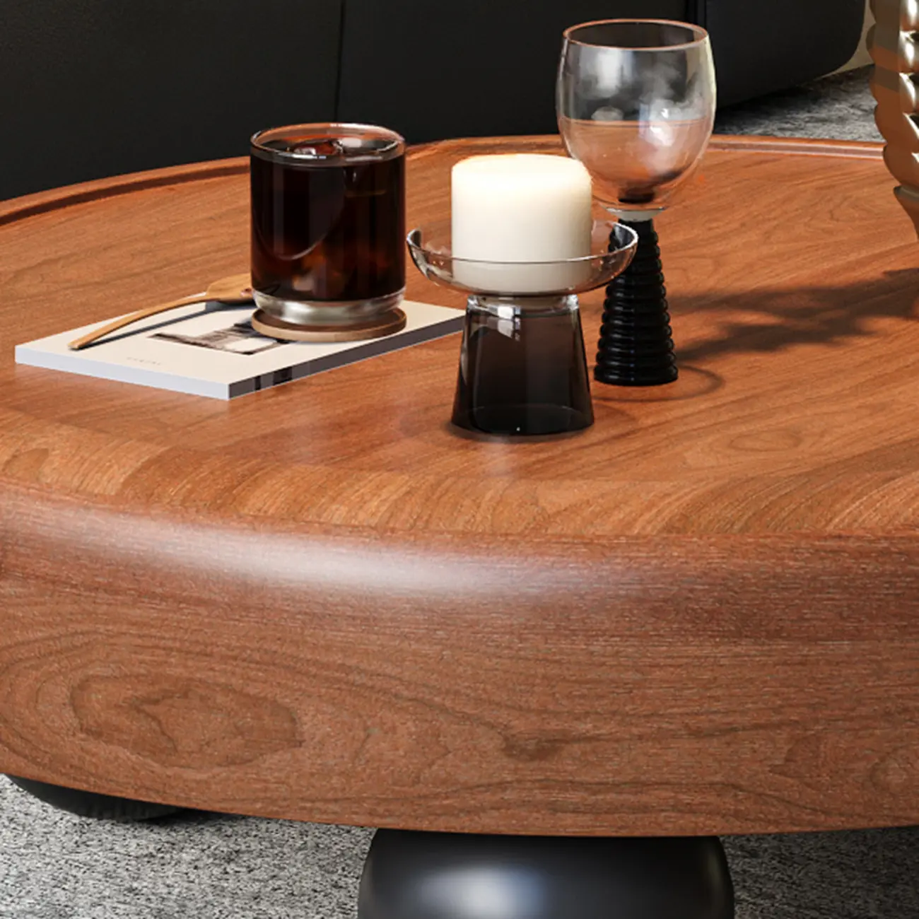 Brown Minimalist Pecan Wood Round Table With Tripod Base Image - 6 | homeyfad