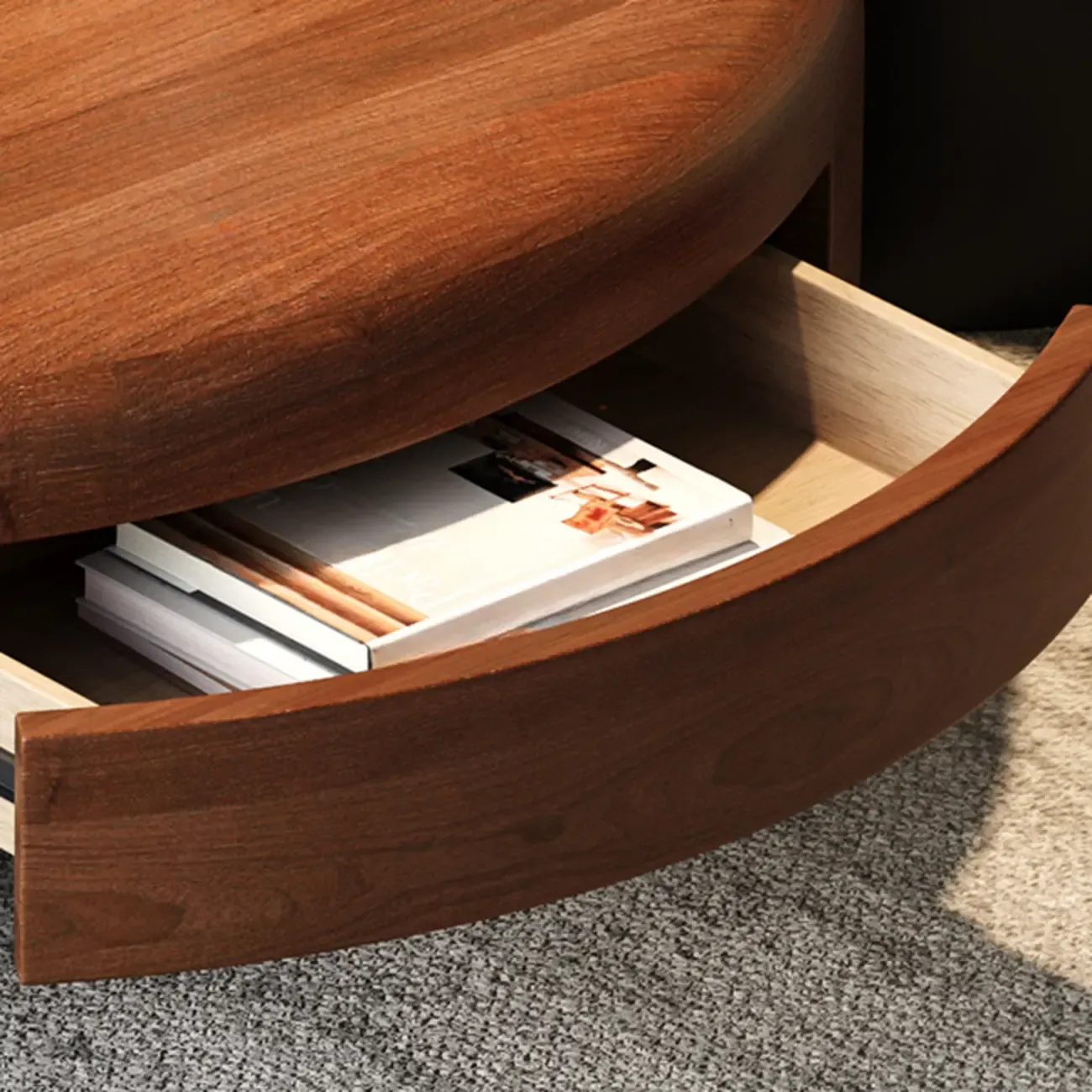 Brown Minimalist Pecan Wood Round Table With Tripod Base Image - 7