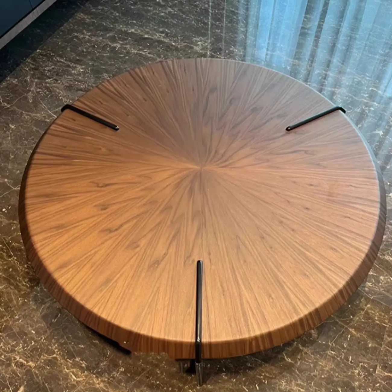 Round Modern Wood Stainless Steel Living Room Coffee Table Image - 7 | homeyfad